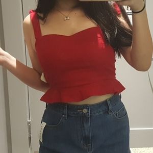 Red peplum crop top